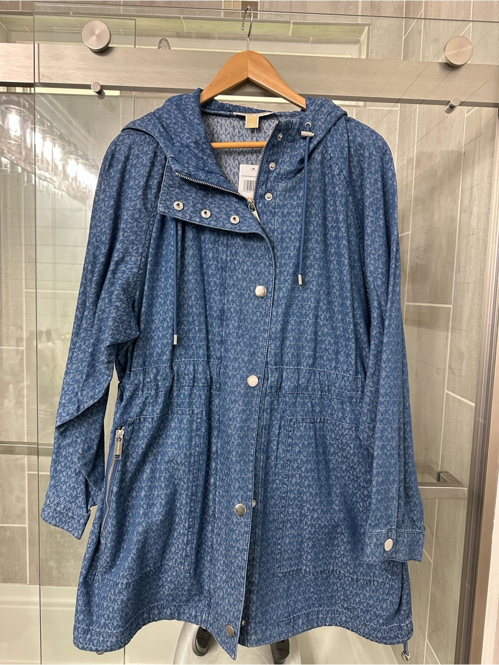 NEW MICHAEL Michael Kors Blue Hooded Jean Jacket
